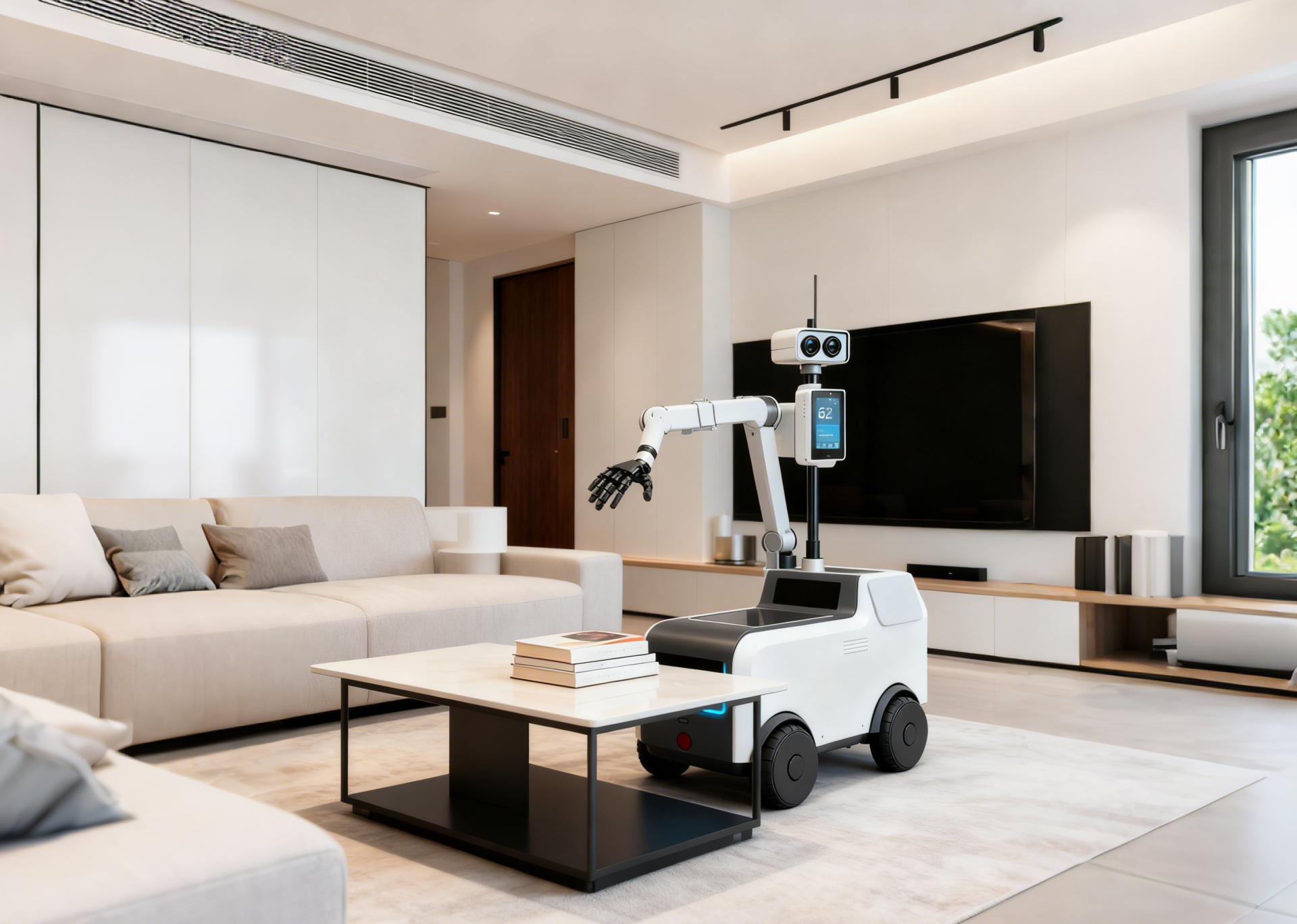 大灵智能轮式机器人机械臂展示